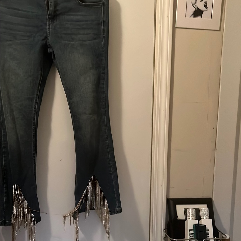 NWT Harley-Davidson Blue Flare Jeans with Fringe Hem